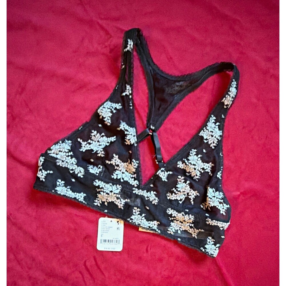 NWT Free People Intimately Racerback Bralette S Black/White Sheer Floral Mesh